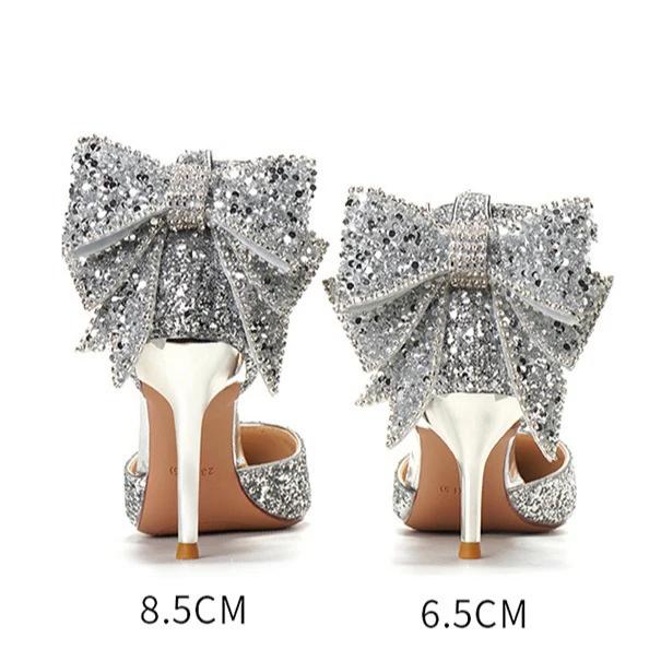 Sexy Black Swan Crystal Fine Heels Women's Flat Shoes Pointed Tip Bow Decorated Single Shoes Summer Season