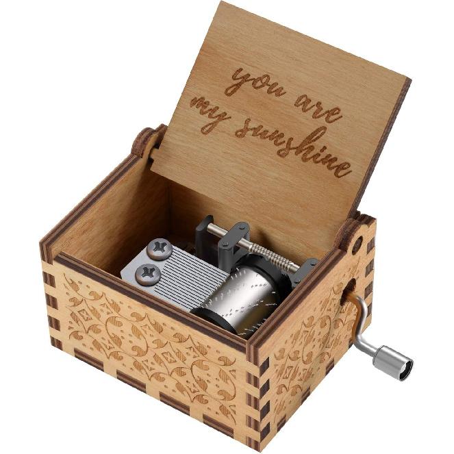 You Are My Sunshine Wood Music Boxes,Laser Engraved Vintage Wooden Sunshine Musical Box Gifts for Girlfriend,Boyfriend,Family Friends,On
