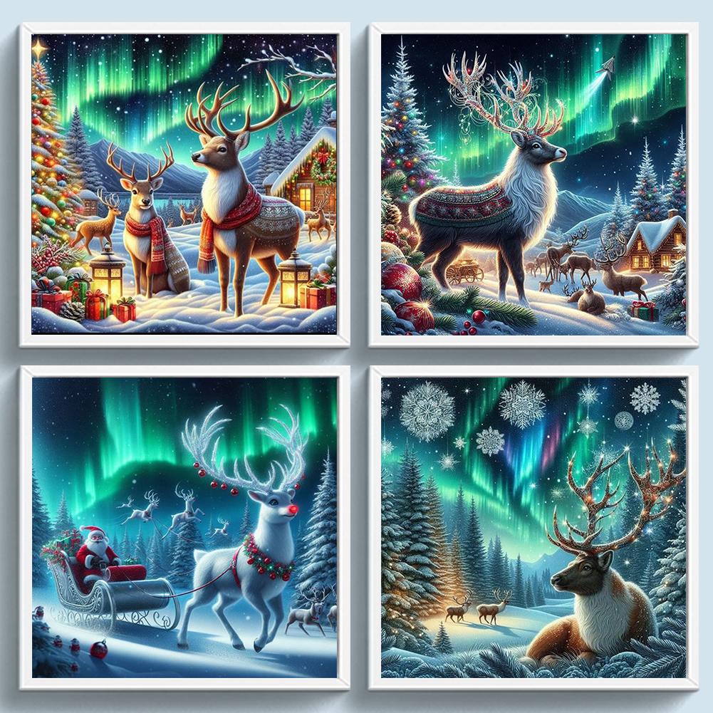 Full Embroidery cotton Thread 14CT Printed Aurora Elk Cross Stitch Kit Art