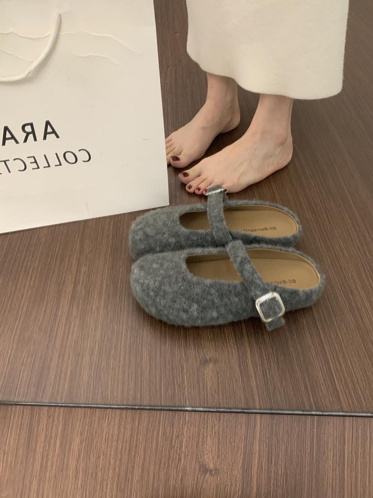 Retro Evening Wind One-word Buckle with Mary Jane Baotou Half Slippers Women's Outdoor Casual Thick-soled Felt Birkenstocks Shoes