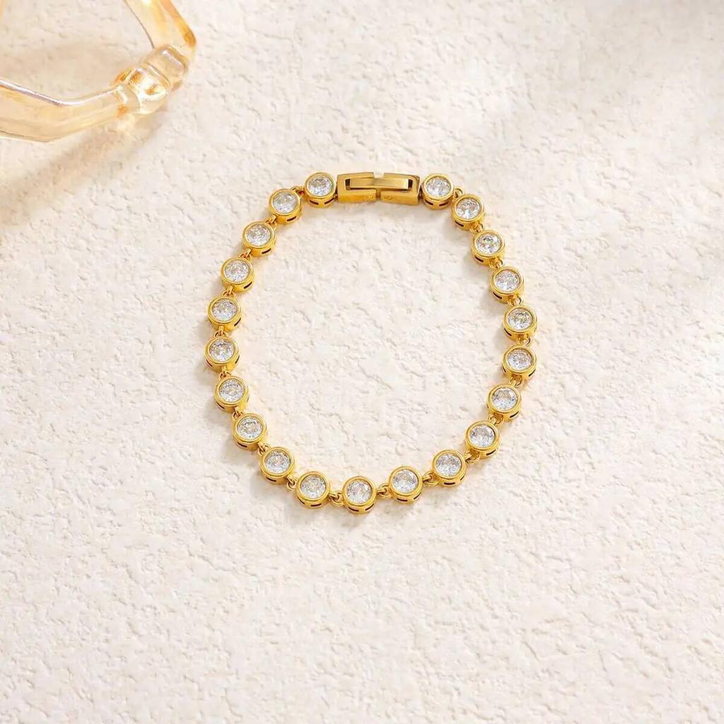 SHIXIN Classic 18K Gold Plated Inlay Shiny Zircon Cuff Open Bangles Women Stainless Steel Stackable Bracelets Waterproof Jewelry