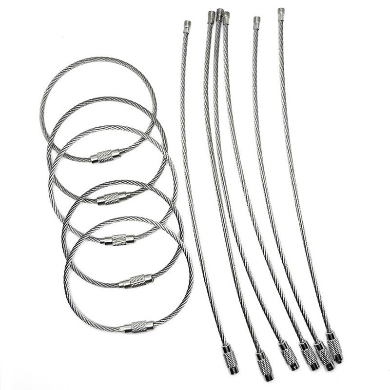 10PCS Screw Locking Wire Rope Key Chain 110MMx1.5MM Durable Stainless Steel Keyring Gadget Outdoor Tool DIY Camp Luggage Tag ZYF