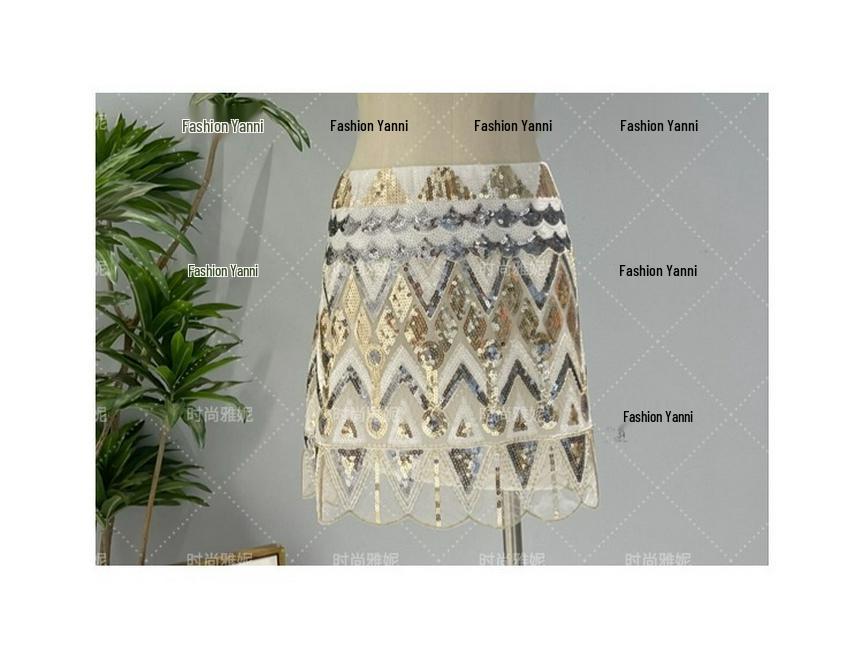 Fashion Yanni Luxury Beaded Sequin Hip-Hugging Skirt & Slimming Vest Top Set