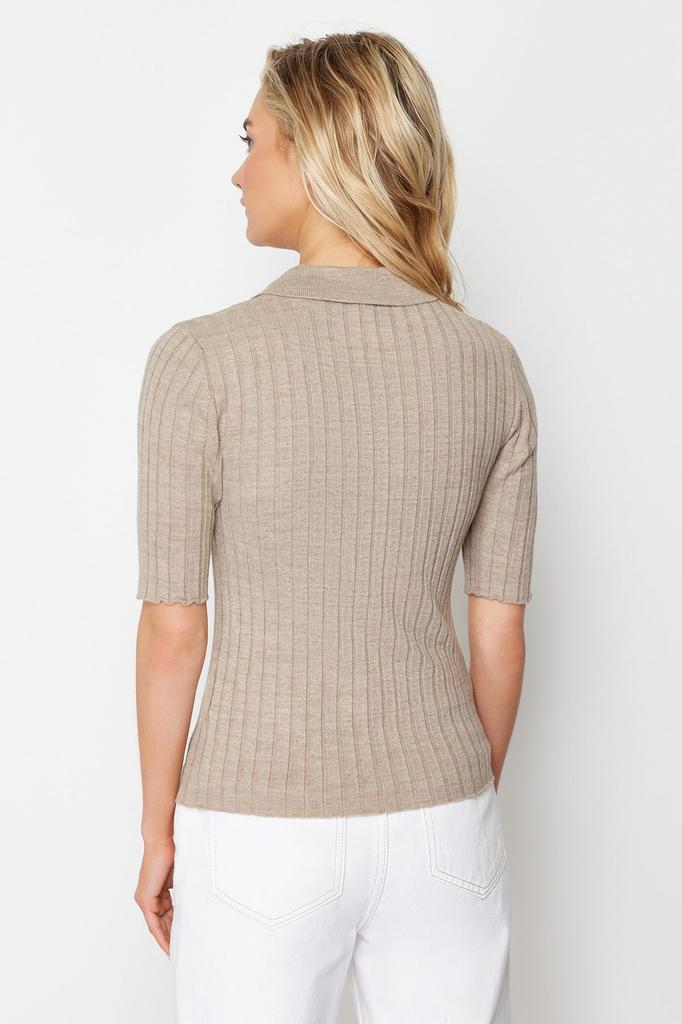 Women's Fashionable Stylish Sweater Mink Basic Polo Neck T-Shirt Look Knitwear Sweater