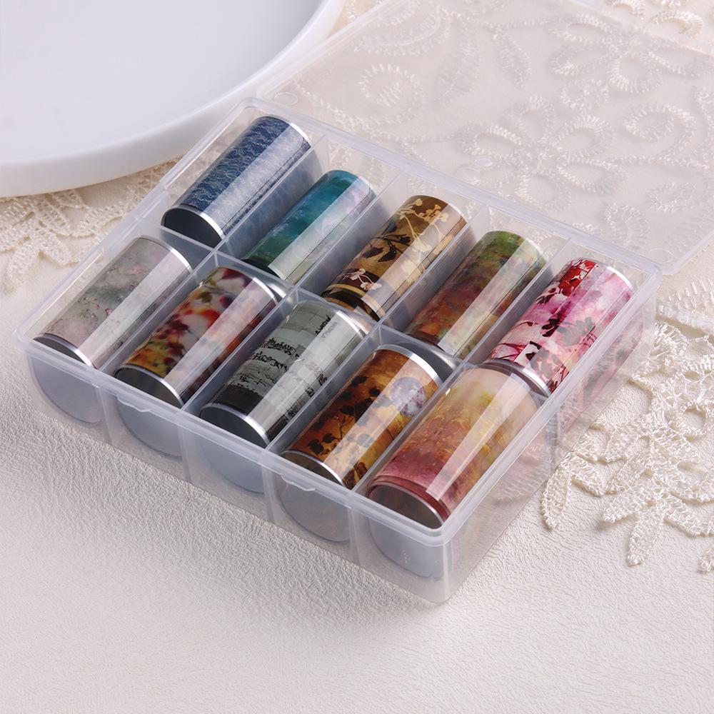 Retro Chinese Style Gradient Nail Art Stickers with Starry Sky, Ink Wash Flowers, Lace, and Stone Textures.