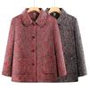 Cappotto primaverile da donna di mezza età con stampa sul bavero, snellente, taglie forti - Top elegante, vestibilità ampia per anziani e nonne.