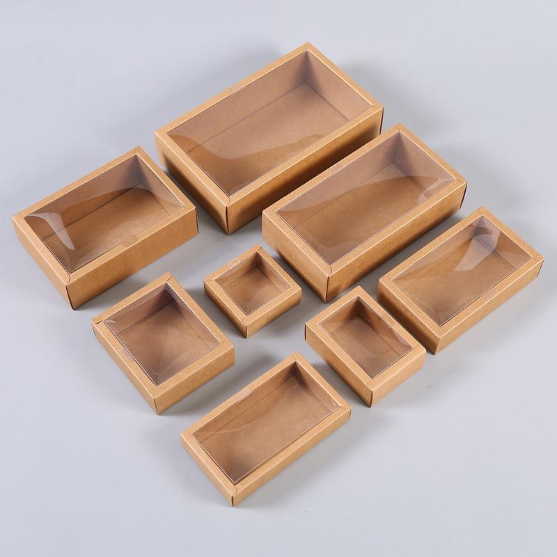 Folding Kraft Paper Box with Transparent PVC Window Blank Packaging Gift Box  Wedding Birthday Party Lipstick Perfume Gift Decoration Boxes 10pcs