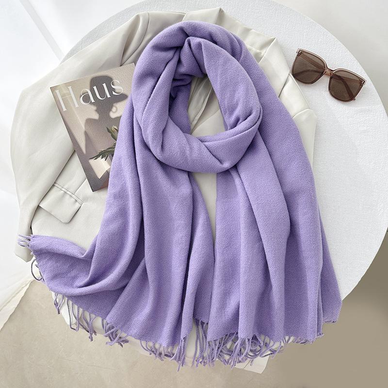 Scarf autumn and winter atmosphere solid color imitation cashmere women's temperament literary niche soft waxy warm fringed scarf shawl