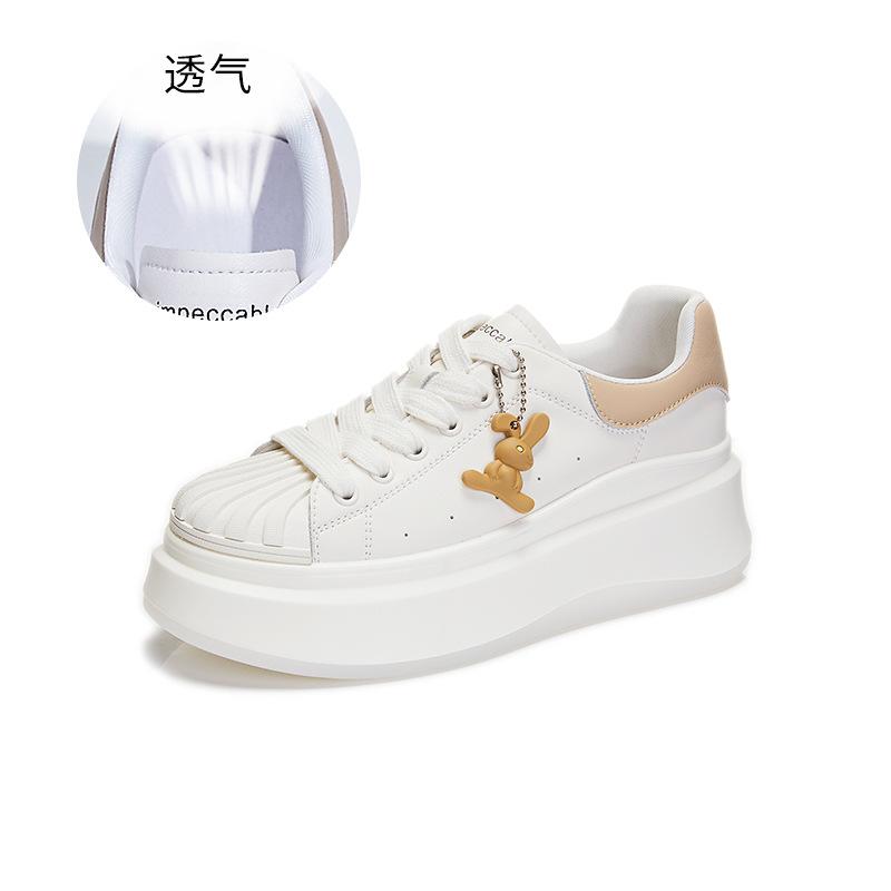 Genuine leather women's shoes 2025 spring new thick-soled shell head white shoes women's versatile casual flat baseplate shoes