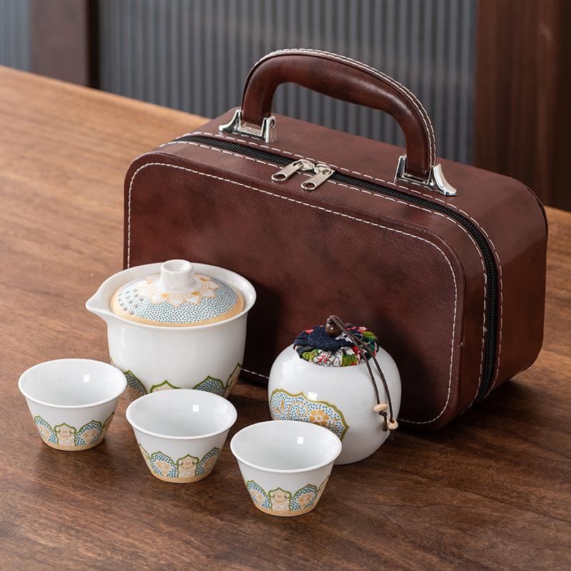 High-end Guochao travel tea set, household high-end business gifts, light luxury, a pot of three cups, commemorative souvenir gifts