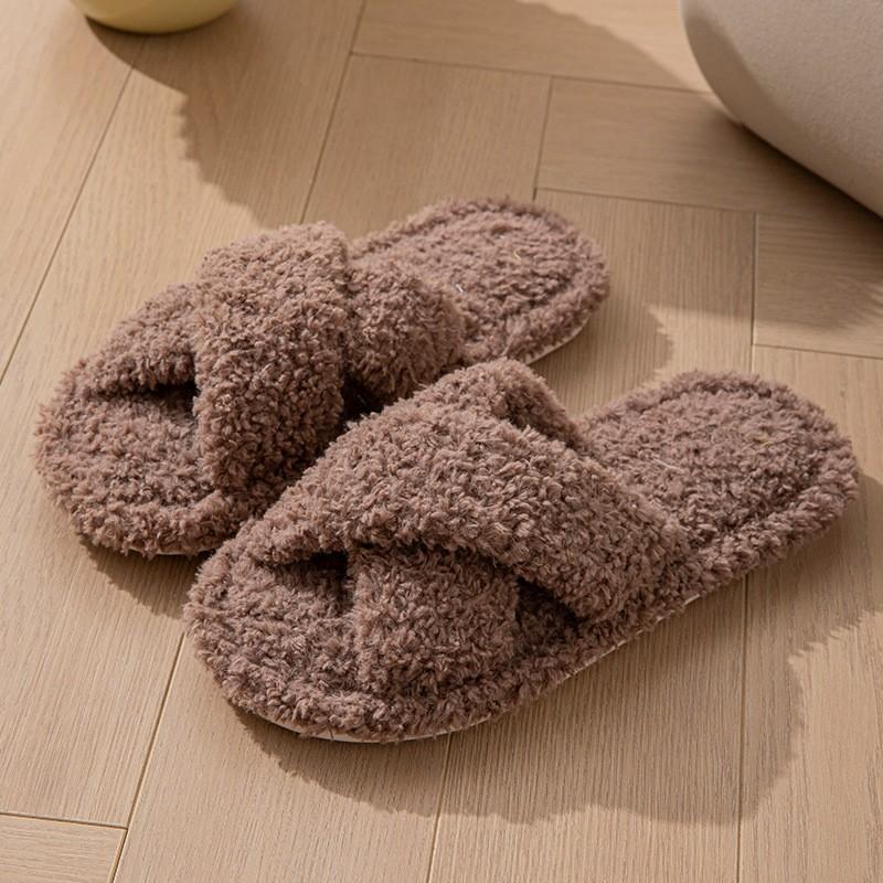 Fashion Crestar Open Toe Fluffy Slippers For Women Winter Indoor Comfortable Fur House Slides Lady Fashion Fuzzy Casual Flat Slippers