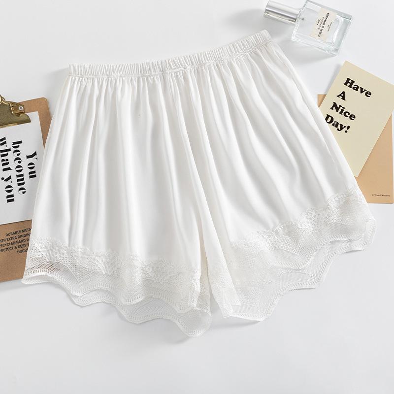 Women’s Lace Anti-Exposure Ice Silk Shorts: Non-Roll, Breathable, Home & Outdoor Wear, Perfect for Summer & Safe Sleep.