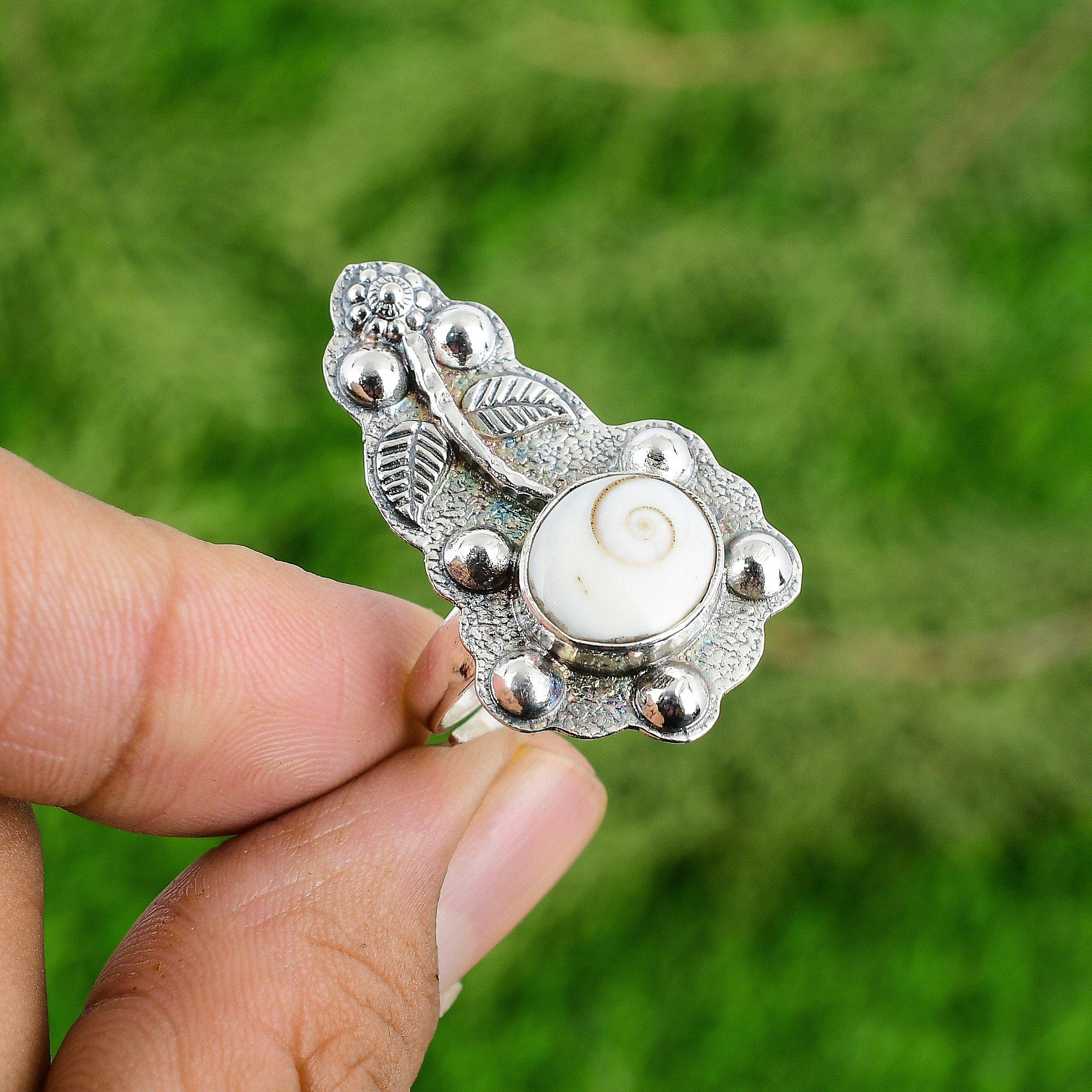 

Кольцо-заявление из стерлингового серебра с камнем из раковины «Глаз Шивы», юбилейное, с цветком, ювелирное изделие Adjustable