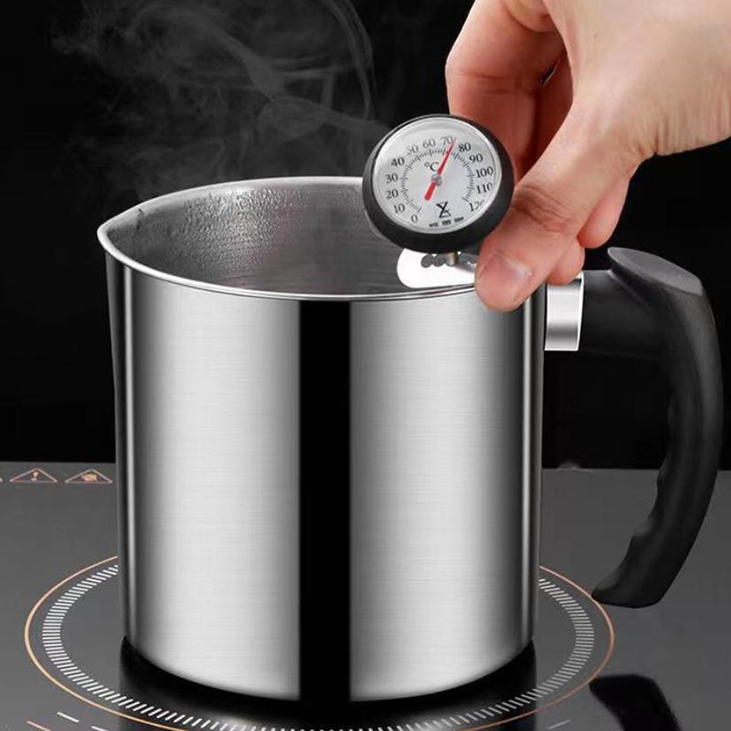 1Pc Stainless Steel Oil Filter Cup Durable Oil Pot With Built In Filter Easy To Invert Leakproof & Convenient Kitchen Gadgets