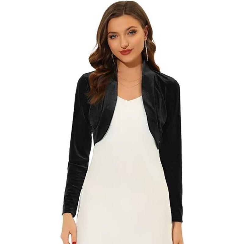Women S Long Sleeve Velvet Open Front Short Cardigan For Cocktail Party