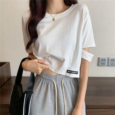 Women Summer Short Sleeve O Neck Solid Color Pullover T Shirt Crop Top