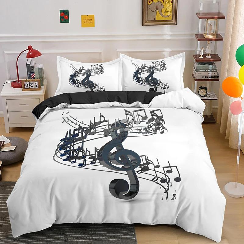 Music Music Note Bedding Set Quilt Cover Three-Piece Set Classical Music Melody Print Bed Set