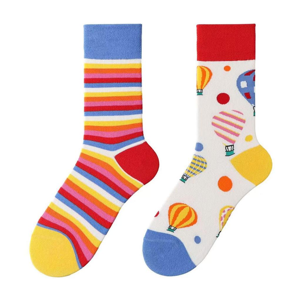 Unisex A/B Style Asymmetrical Cartoon Mid-Calf Cotton Socks