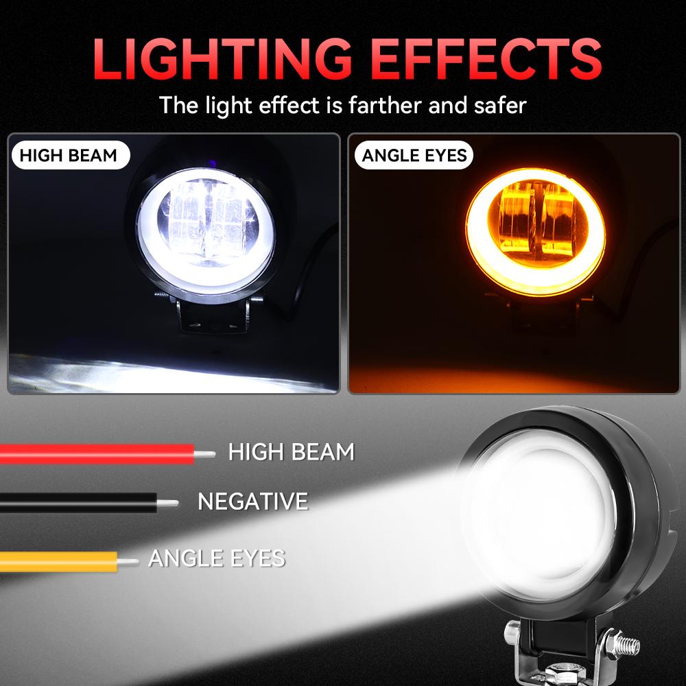 Work Light Round Angel Eyes LED Light Bar Portable Spotlights Motorcycle Car Offroad Driving Fog Lamp Truck Farm Tractor Boat SU