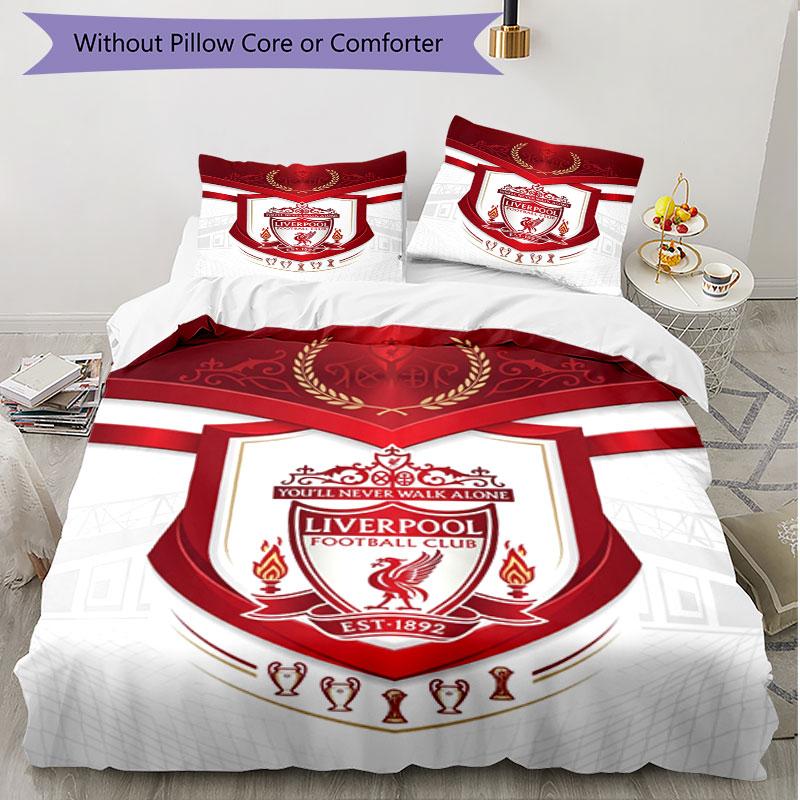 3pcs Duvet Cover Set (1*Duvet Cover + 2*Pillowcase, Without Core), Liverpool Football Club Print Soft All‑Season Bedding Set, Home Bedroom Decor Gift
