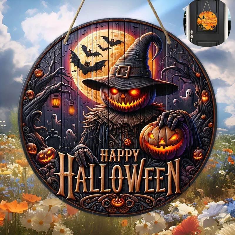 Pumpkin Halloween Wooden Trick Or Treat Decoration Haunted House Door Hangings
