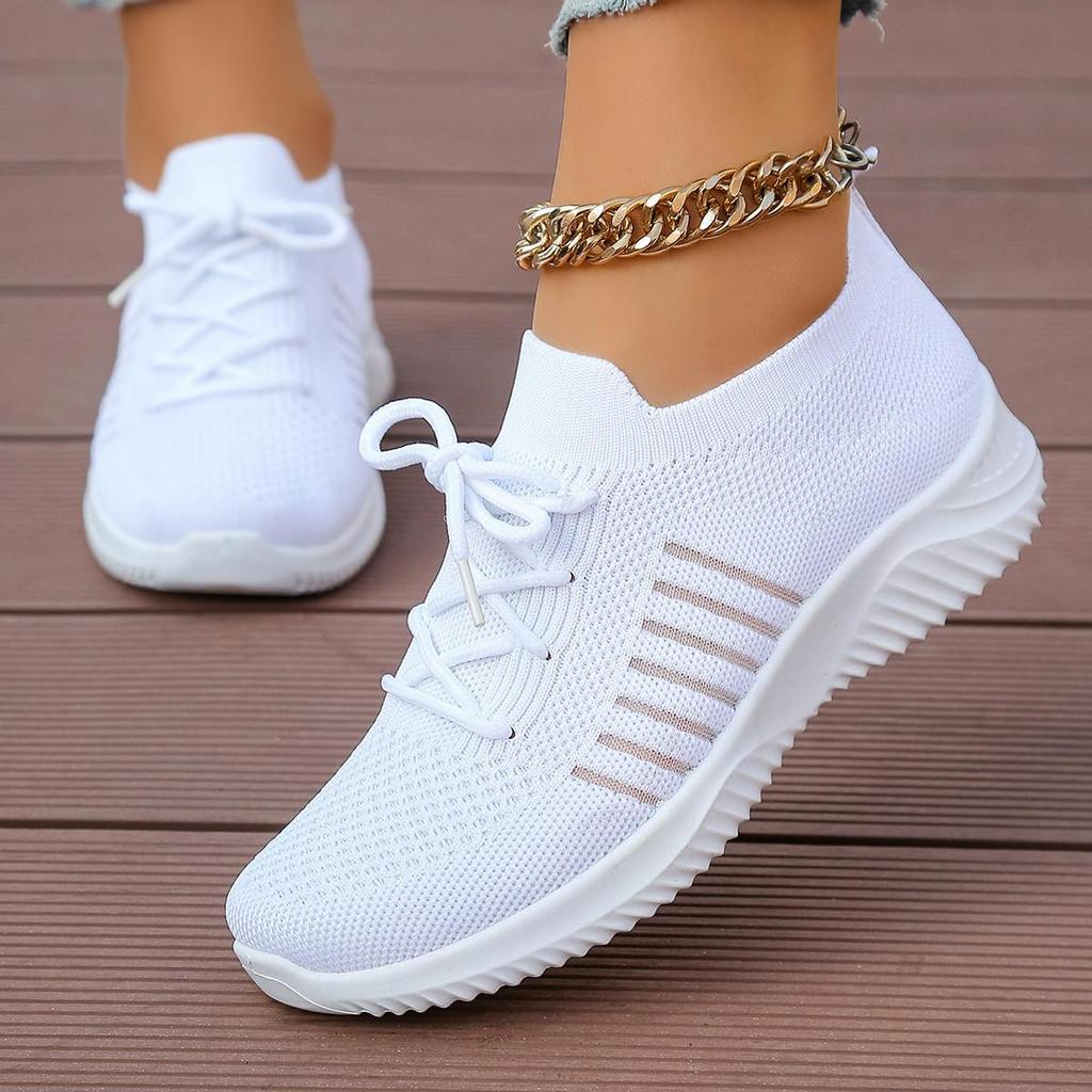 Fashion White Platform Sneakers For Women Summer 2025 Mesh Breathable Flying Shoes Woman Lace Up Tennis Casual Flats Vulcanized Shoes
