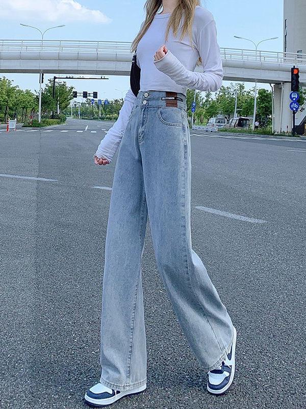 Women's Black Wide-Leg Jeans: 2025 Spring/Autumn High-Waisted Slimming Loose Floor-Length Pants