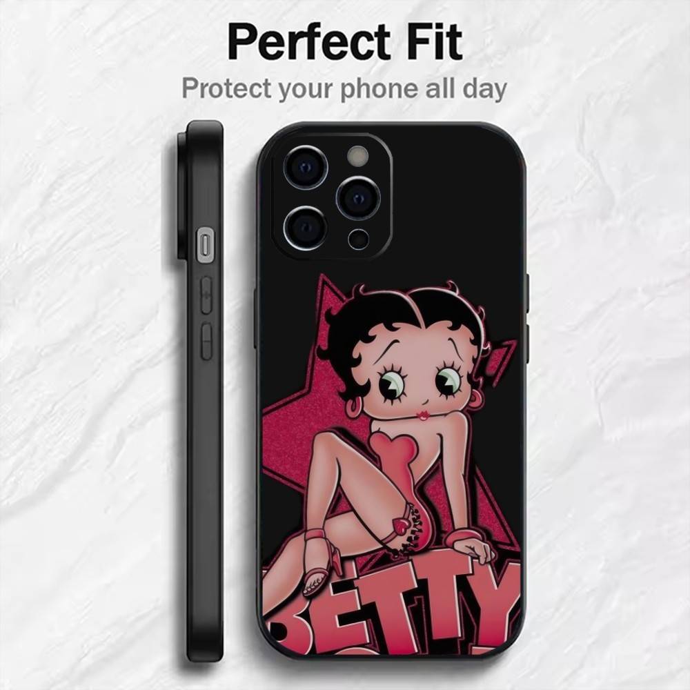 Retro B-Betty-BoopS Cartoon Phone Case For iPhone17,16,15,14,13,12 Plus,Max Soft Silicone Black Cover