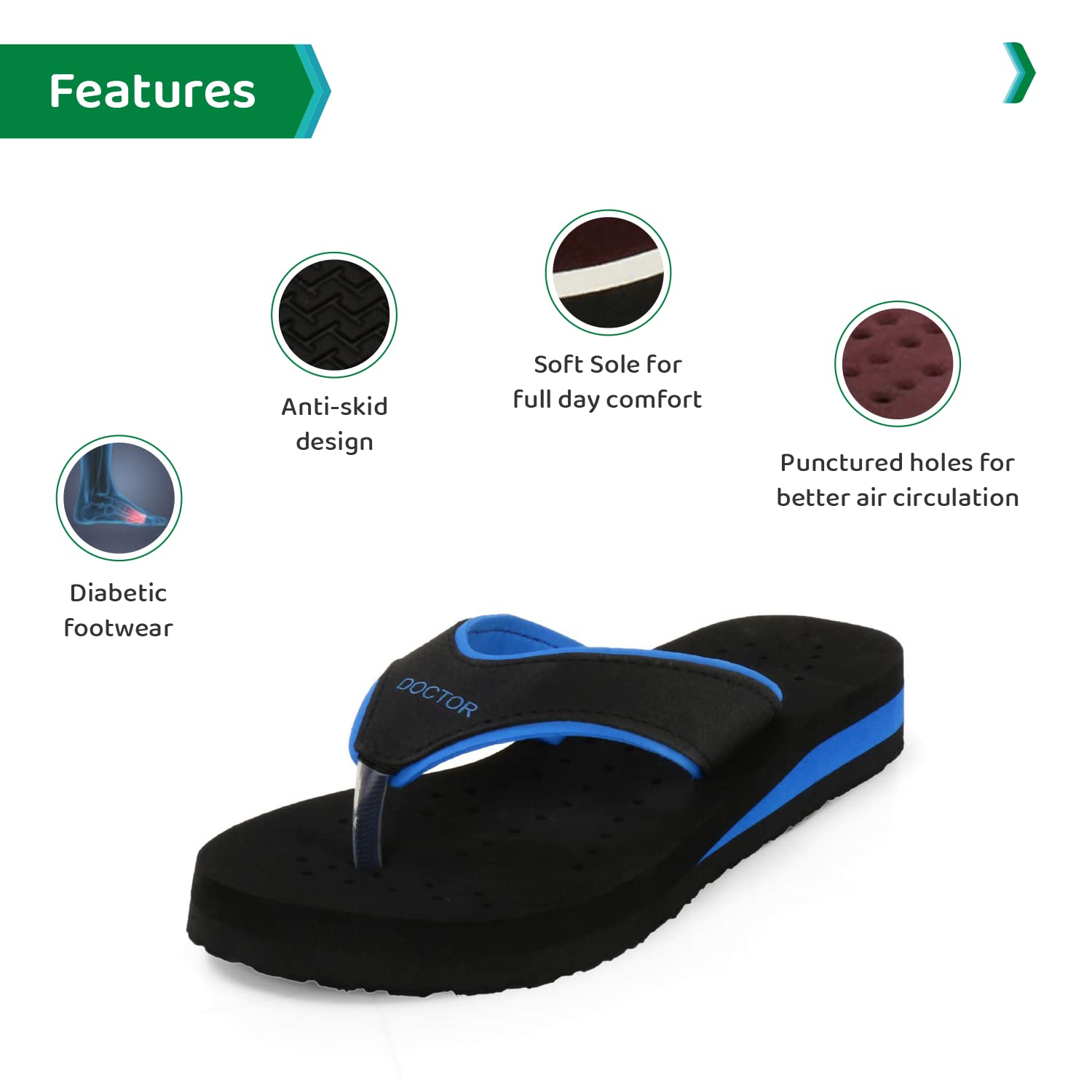 

Ortho Joy Doctor Orthopedic Soft Slippers For Women (Blue, Black) 9 UK синий