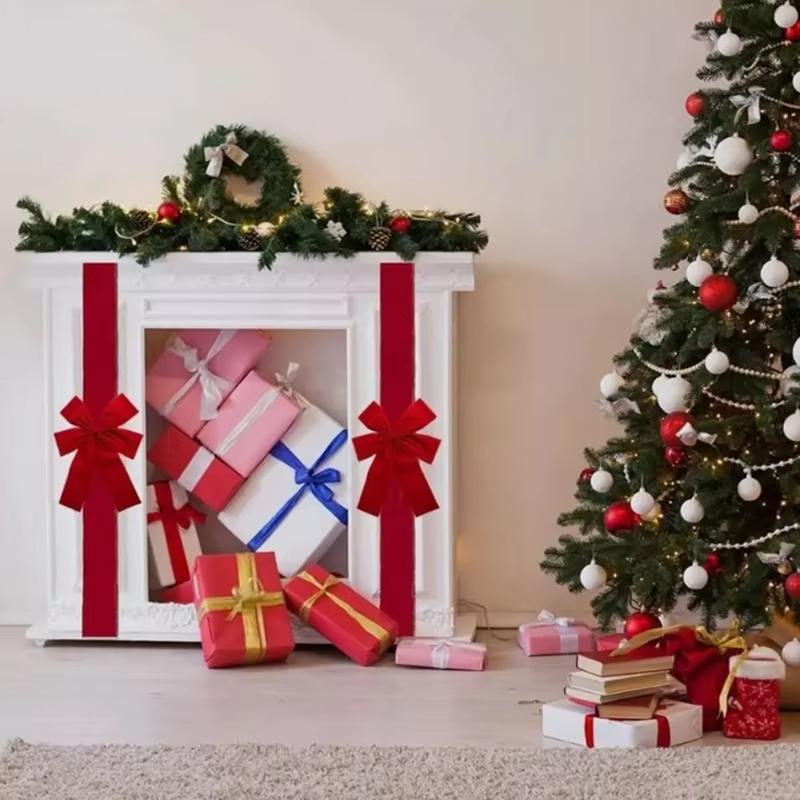 Large Size Door Hanging Bow Christmas Ribbon Diy Front Door Decoration Hanging Red Bow Holiday Decoration For Wedding Party Opening