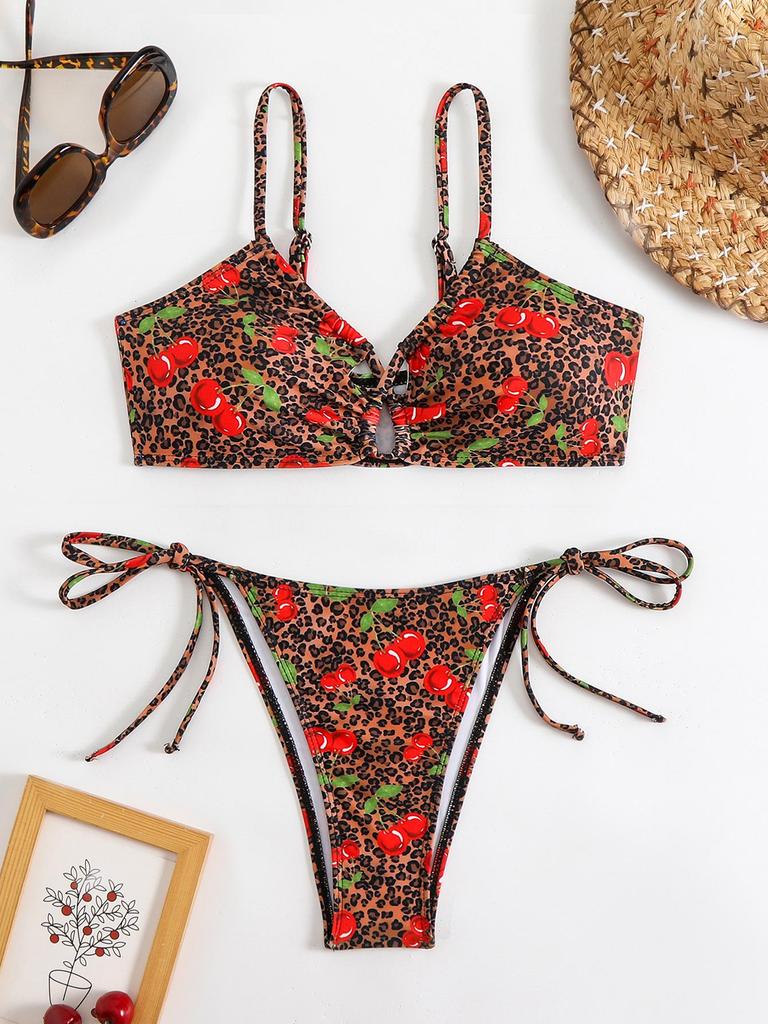 2025 Cross-Border Lace-Up Printed Bikini Swimsuit for Women - European & American Style
