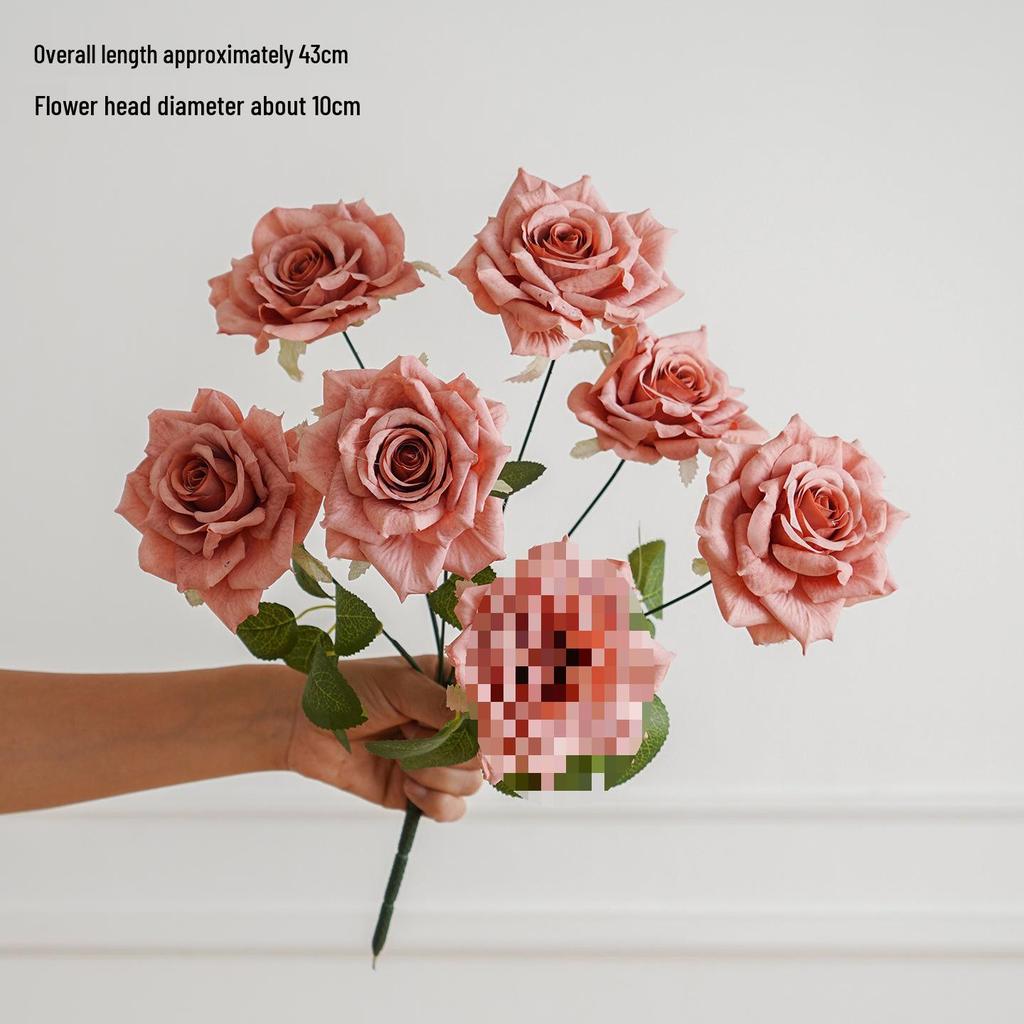 Single Stem Silk Rose Bouquet with Plastic Handle for Wedding Decoration