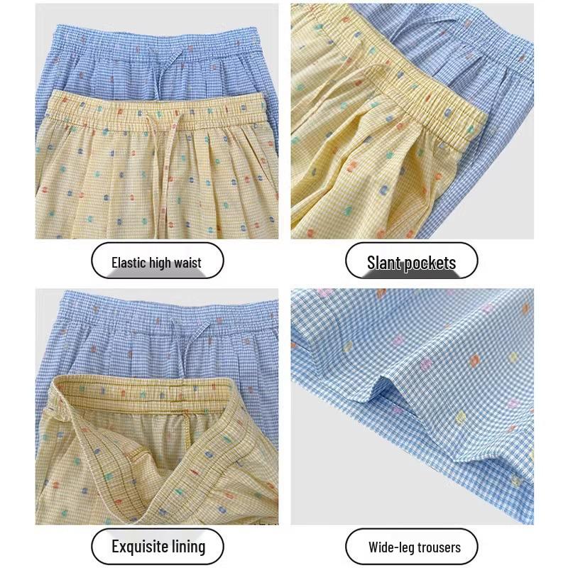 Petite Yellow Polka Dot Wide Leg Summer Pants for Women - High Waist Casual Style