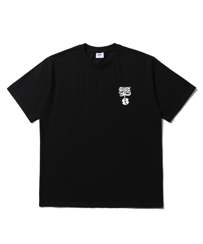 Sseochi410 Twin Heart Logo Short Sleeve T-Shirt Black