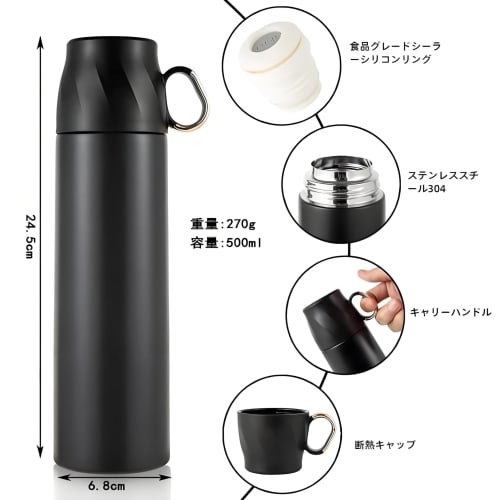IOLOYU 500ml Stainless Steel Water Bottle with Cup, Heat-Resistant and Leak-Proof, Perfect for Elementary School Students, Girls and Boys, Easy To Cle