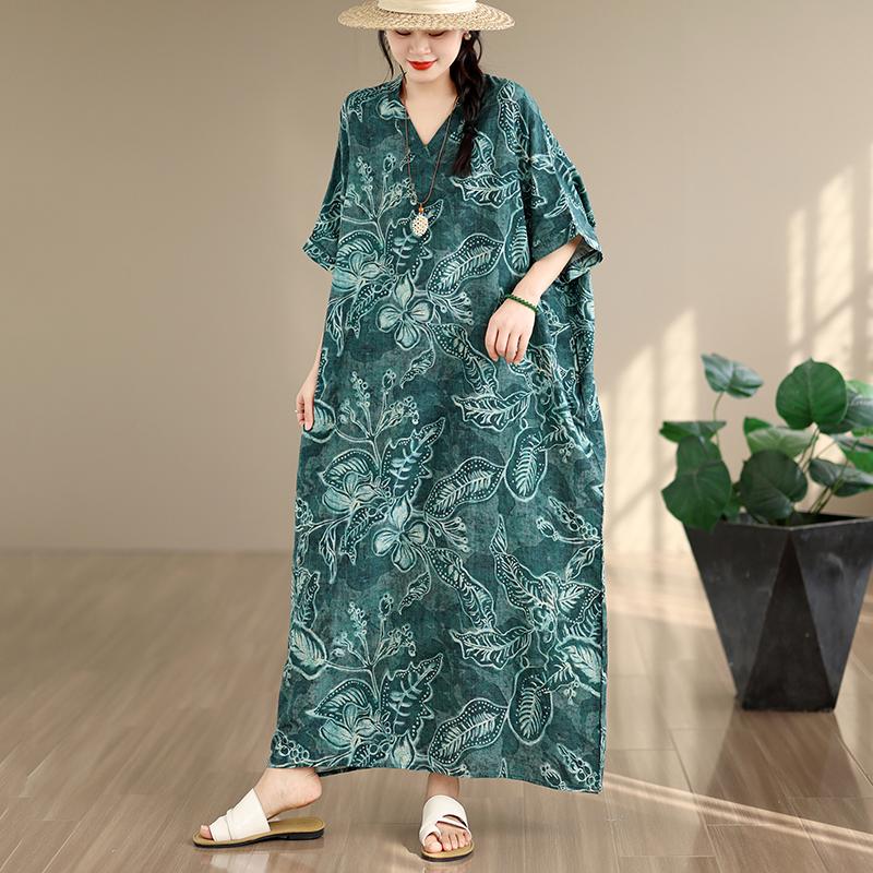 DIMANAF 2026 New Women Plus Size Summer Casual Long Dress Cotton Loose Oversize Maxi Print Floral Beach Sundress