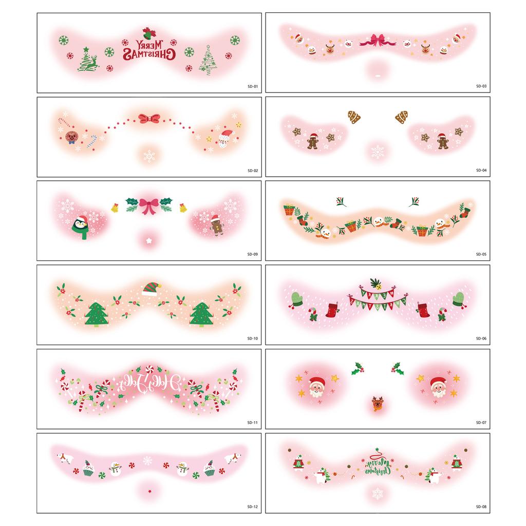 12Pcs/set Christmas Temporary Tattoo Stickers Festive Face Makeup Decals Perfect for Women&Girls Christmas Parties Celebrations