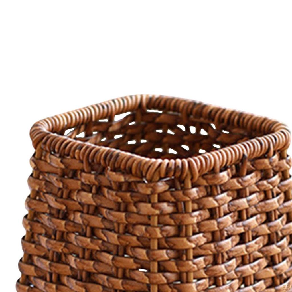 Cosmetic Brushes Holder Decorative Flower Vase Imitation Rattan Woven Portable Handcraft Desktop