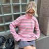 Women's  Spring Summer Long Sleeve Striped Polo T-Shirt, Loose Retro Trendy Casual Top for Women