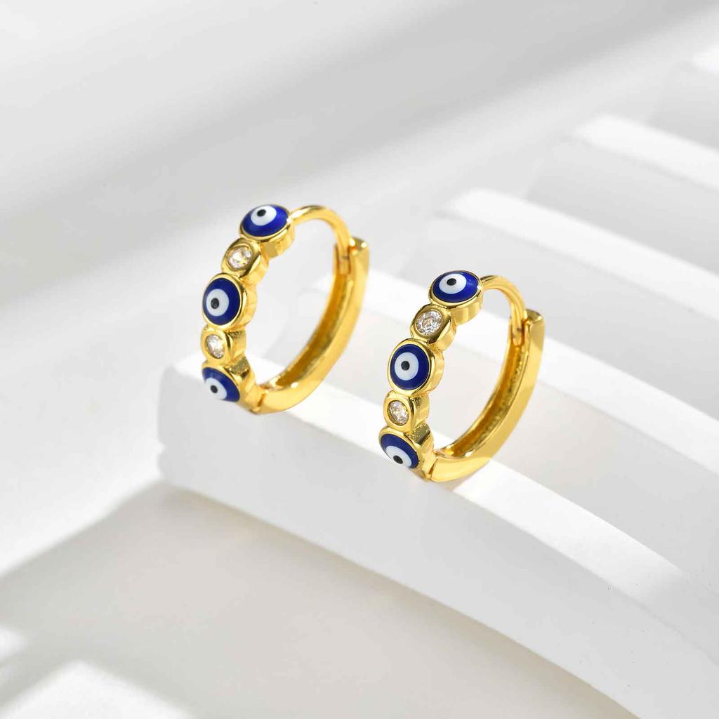 Fashion Zircon Demon Eye Hoop Earrings for Women, Turkish Lucky Blue Eyes Round Huggies Earring , Hypoallergenic Vintage Jewelry