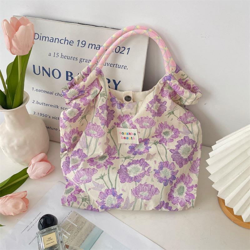 Pastoral Floral Lazy Wind Handbag Shoulder Bag Student Class Tote Bag Large Capacity Handbag