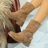 Fashion Khaki Faux Suede Boots for Women Autumn Winter Street Style Buckle Strap Decoration Ankle Boots Woman Rivet Platform Botas Lady
