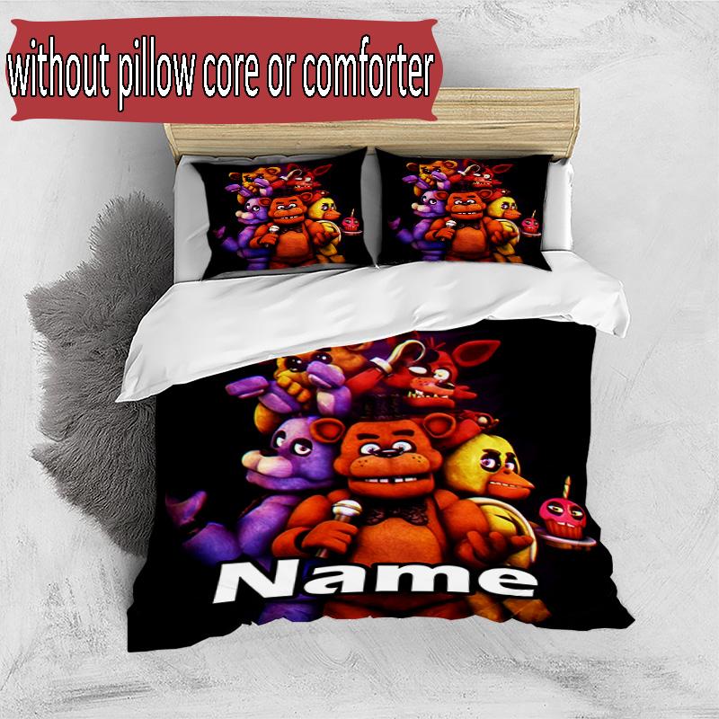 3pcs Duvet Cover Set (1*Duvet Cover + 2*Pillowcase, Without Core), Custom Name Five Nights At Freddy's Pattern Bedding Set, Home Bedroom Decor Gift