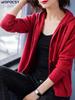 WOFOSY Hooded Knit Long Winter Outerwear for SY179 Women's Cardigan, Sleeve, Warmth, Fall/Winter, (Red)