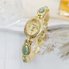 Ladies Vintage Bracelet Watch Retro Oval Dial Quartz Wristwatch Elegant Faux Gemstone Dress Watch for Office Date Party