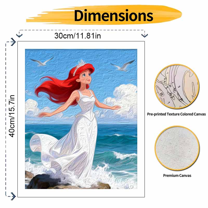 Disney Digital Oil Painting Diy Oil Painting Mermaid Princess Sea View Hand Painting Living Room Bedroom Decoration Painting