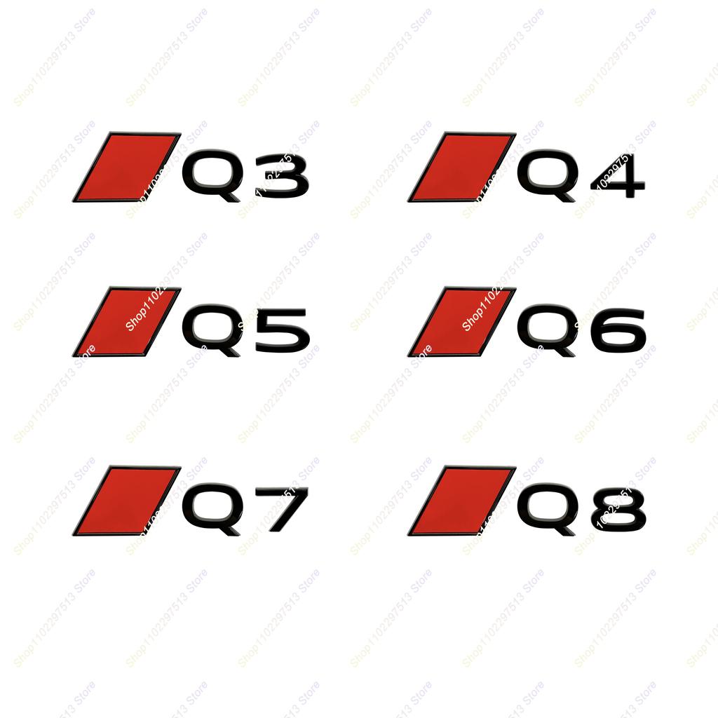 3D Glossy Black Red Block Letters Emblem Fender Rear Trunk Badge Decal For Q3 Q4 Q5 Q6 Q7 Q8 Series Car Accessories Sticker