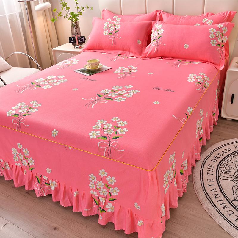 Floral Style Bed Skirt Skin-friendly Bed Covers Non-slip Mattress Protectors Roupa De Cama Printed Bedspread (No Pillowcase)