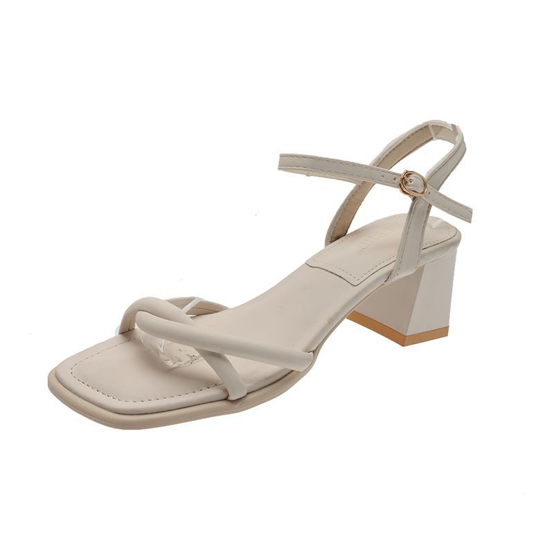 Small high heels female thick heel fairy style sandals with skirt summer French rhinestone cross strap Roman shoes