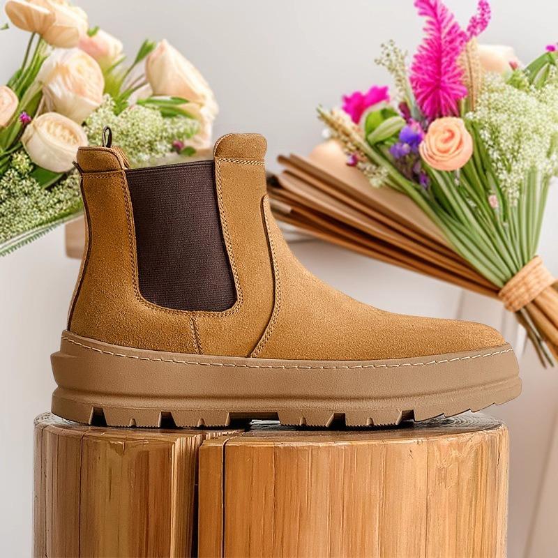 3396 Chelsea boots for men and women couples autumn and winter retro leather platform Martin boots medium boots for women